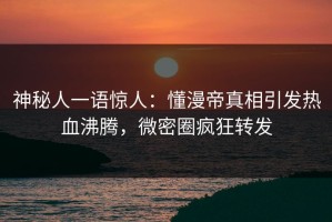 神秘人一语惊人：懂漫帝真相引发热血沸腾，微密圈疯狂转发