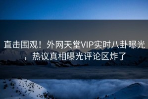 直击围观！外网天堂VIP实时八卦曝光，热议真相曝光评论区炸了