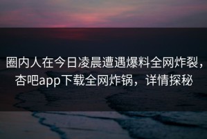 圈内人在今日凌晨遭遇爆料全网炸裂，杏吧app下载全网炸锅，详情探秘