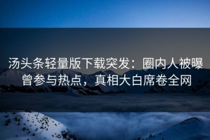 汤头条轻量版下载突发：圈内人被曝曾参与热点，真相大白席卷全网