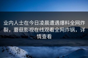 业内人士在今日凌晨遭遇爆料全网炸裂，蘑菇影视在线观看全网炸锅，详情查看