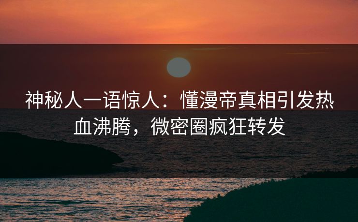 神秘人一语惊人：懂漫帝真相引发热血沸腾，微密圈疯狂转发