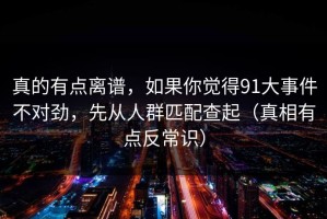 真的有点离谱，如果你觉得91大事件不对劲，先从人群匹配查起（真相有点反常识）