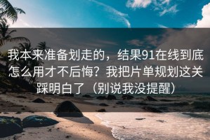 我本来准备划走的，结果91在线到底怎么用才不后悔？我把片单规划这关踩明白了（别说我没提醒）