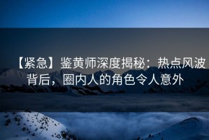 【紧急】鉴黄师深度揭秘：热点风波背后，圈内人的角色令人意外