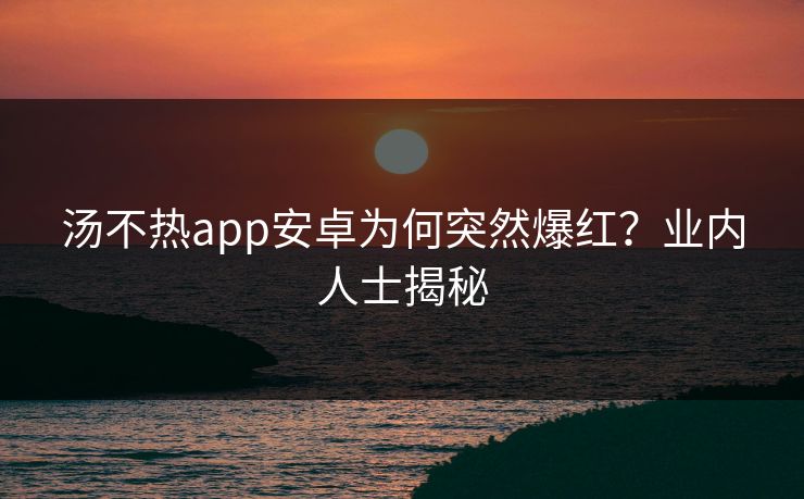 汤不热app安卓为何突然爆红？业内人士揭秘